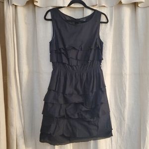 nicole by Nicole Miller A-line black knee dress	asymetrical Tiered ruffles